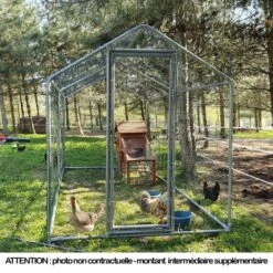Enclos Poulailler 12m² Tubes 32mm H2,25m - Parc Grillagé Renforcé 6x2m - Acier Galvanisé -Poulailler Boutique grand enclos poulailler parc grillage 2x6x2 25m face avant