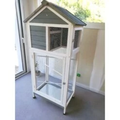 Volière Oiseaux En Bois Avec Toit Shingle Inséparable Bleue Et Blanche -Poulailler Boutique img 20220806 110332