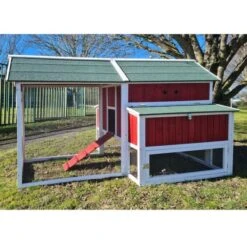 Poulailler Deluxe Rouge Toit Shingle Vert 10 à 12 Poules V3.0 -Poulailler Boutique poulailler deluxe rouge toit vert 12 poules vue cote gauche