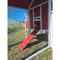 Poulailler Deluxe Rouge Toit Shingle Vert 10 à 12 Poules V3.0 -Poulailler Boutique poulailler deluxe rouge toit vert 12 poules vue enclos gauche