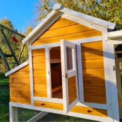 Poulailler Toit Renforcé M Toit Plastique 6 à 8 Poules -Poulailler Boutique poulailler toit renforce 6 a 8 poules vue trappe