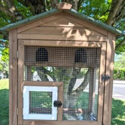 Volière Pour Oiseaux En Bois Double Toit Shingle -Poulailler Boutique voli re oiseaux ext rieur 2 parties focus partie haute