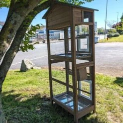 Volière Pour Oiseaux En Bois Double Toit Shingle -Poulailler Boutique voli re oiseaux ext rieur 2 parties vue arri re