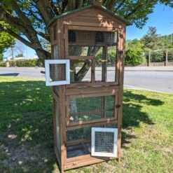 Volière Pour Oiseaux En Bois Double Toit Shingle -Poulailler Boutique voli re oiseaux ext rieur 2 parties vue avant petites fen tres