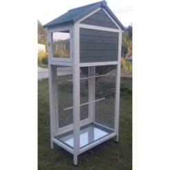 Volière Oiseaux En Bois Avec Toit Shingle Inséparable Bleue Et Blanche -Poulailler Boutique voliere inseparable 2